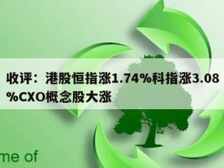 收评：港股恒指涨1.74%科指涨3.08%CXO概念股大涨