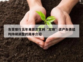 东莞银行五年来首次营利“双降”资产负债结构持续调整的简单介绍